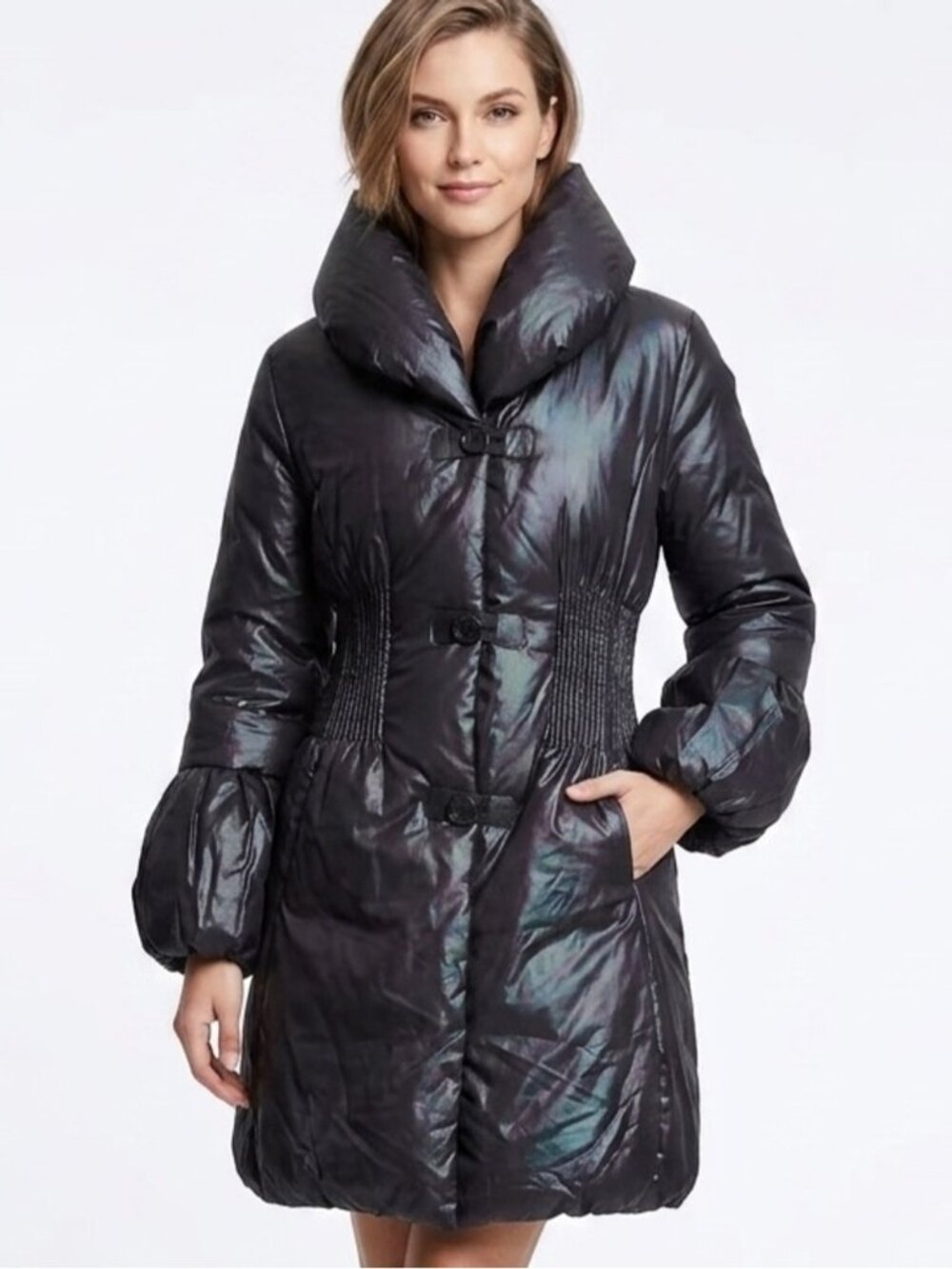 RUDSAK Black Fitted Down Puffer Coat with Bell Sleeves XL
